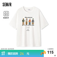 森马（Semir）短袖T恤男2024夏季吸湿排汗美式复古印花上衣 本白10101 160/80A/XS