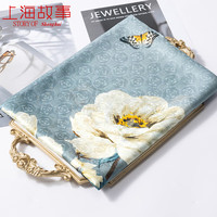 上海故事提花喷绘真丝旗袍丝巾女桑蚕丝绸长围巾礼盒披肩外搭长巾 玉茗浮蝶