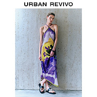 URBAN REVIVO 女时尚多巴胺设计感印花扭结连衣裙 UWH740041 紫色印花 S