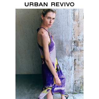 URBAN REVIVO 女时尚多巴胺设计感印花扭结连衣裙 UWH740041 紫色印花 L