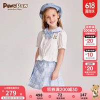 PawinPaw卡通小熊童装2024年夏季女童海军领衬衫套装百褶裙 Blue蓝色/50 100