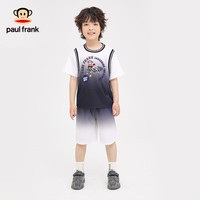 大嘴猴(paul frank)童装男童套装夏装2024薄款透气跑步中大童短袖短裤两件套新潮 黑白 110