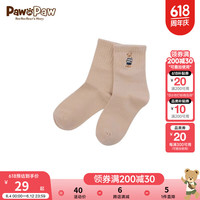 PawinPaw卡通小熊童装2024年春夏季男女童刺绣中筒袜可爱舒适 Beige米色/35 012