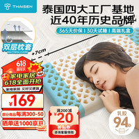 THAISEN泰国乳胶枕头芯 94%含量 成人睡眠颈椎枕 平面透气枕10cm 【平面透气枕】加大枕面10cm