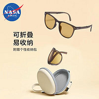NASA RHUDE 可折叠防紫外线墨镜男女 琥珀咖（精品眼镜盒+眼镜布）