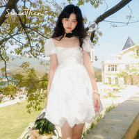 sincethen弹奏月光a字白色连衣裙女夏季甜妹小众复古显瘦裙子度假