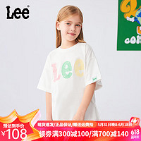 Lee 李 童装儿童短袖T恤男女童2024新品夏季中大童学生涂鸦印花休闲上衣 白色