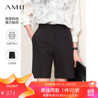 AMII2024夏极简纯色通勤风职业梭织微弹休闲短裤女款 黑色 160/68A/M
