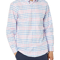 移动专享：Brooks Brothers 男式免烫弹力牛津运动衬衫长袖多格子图案, 粉色/蓝色格子, 中号