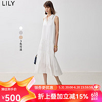 丽丽 LILY2024夏宽松垂顺褶皱裙POLO领优雅气质款无袖时髦连衣裙子 601白色 M