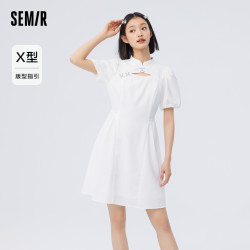 Semir 森马 泡泡袖镂空连衣裙 10-1323114041