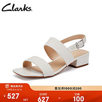 Clarks 其乐 女鞋2022夏季简约方头一字带潮流复古方跟罗马凉鞋 白色37.5