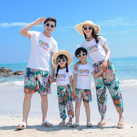 微爱的小松鼠（weiaidexiaosongshu）沙滩亲子装夏装海边度假洋气一家三口四口九分裤时尚印花休闲套装 S133九分裤套装 3XL