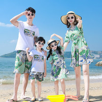 微爱的小松鼠（weiaidexiaosongshu）海滩亲子装夏装潮流全家装海边度假旅游母女连衣裙沙滩裙套装短袖 花色亲子装 女童裙子160码/78斤左右