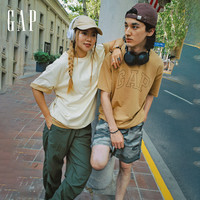 Gap男女装纯棉字母logo圆领短袖T恤