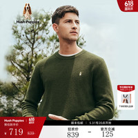 Hush Puppies暇步士男装秋基础款简约商务休闲圆领针织衫毛衣 054中绿2 L