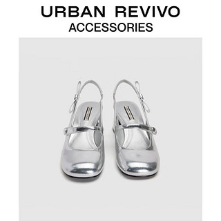 URBAN REVIVO2024夏季女士银色粗跟玛丽珍空鞋UAWS40085 银色 39