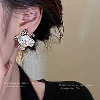 Trendolla 925银针褶皱花朵耳环ins小众设计感冷淡风耳钉夸张气质时尚耳饰
