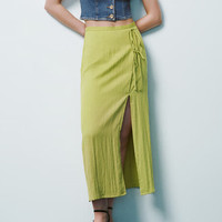 URBAN REVIVO 女士魅力氛围感蝴蝶结系带长款半裙 UWG540058 中绿 XL