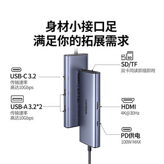 绿联（UGREEN）Type-C3.2扩展坞USB3.2雷电4拓展坞HUB分线器10Gbps高速转接头4K高清转换器HDMI适用苹果电脑手机