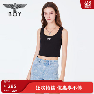 BOY LONDON24新品夏女士黑色针织背心修身百搭时尚短款背心W02001 黑色