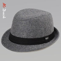 Mr DUCK秋冬季男士帽子潮英伦礼帽男冬天加厚保暖羊毛呢绅士帽复古爵士帽 MW13038羊呢料-灰色 小码（52-55cm）