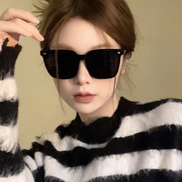 硕里硕里24款潮百搭时尚高清偏光太阳镜开车高清防太阳光大框男女墨镜 黑色一副