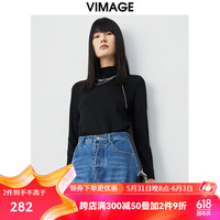 纬漫纪（VIMAGE）冬季时尚简约半高领打底针织衫软宝藏毛衣V1613209 黑色20 2/M