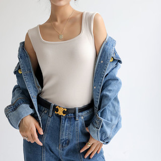 浪莎（LangSha）方领坎肩背心女高级感百搭修身御姐显瘦无袖打底衫小吊带