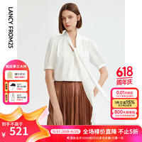 朗姿高级感气质短袖女士法式衬衫上衣法式衬衣夏季新款 白色2 M