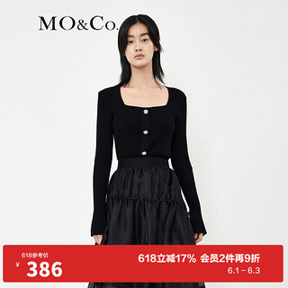 MO&Co.春季精致钻饰方领修身短款针织衫MBB1SWT033 黑色 L/170