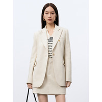 太平鸟女装本命年龙年气质西装套装女春优雅通勤小香风链条收腰西服外套 米白 M
