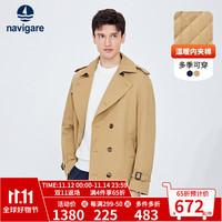 Navigare意大利小帆船夹棉风衣男保暖翻领外套防风呢大衣 焦糖色 XL