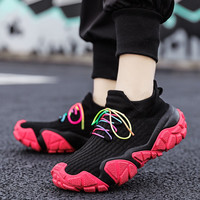 MODE FULL麦乐户外春夏透气飞织网面徒步鞋女轻便登山鞋男低帮减震防滑爬山鞋 女黑粉色 35