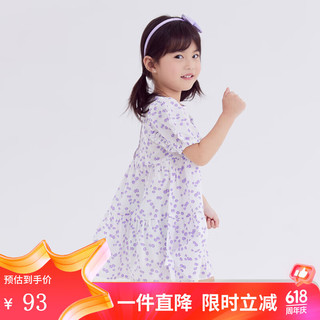 小猪班纳童装2024夏装新款儿童裙子小童女童圆领短袖连衣裙宝宝潮 白底