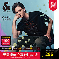 杰克·琼斯（JACK&JONES）BSQ联名夏季胸前胶印刺绣装饰圆领短袖T恤男装224201227 E40黑色 常规 180/100A/L