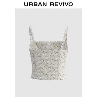 URBAN REVIVO 女装田园风小清新碎花缩褶吊带背心 UWL440199 白色印花 XL