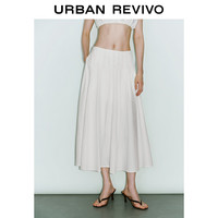 URBAN REVIVO 女装法式知性百搭褶皱A字廓形长半裙 UWG540071 本白 L