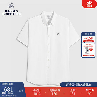 布克兄弟（BrooksBrothers）男士24夏棉质纯色刺绣短袖休闲衬衫 1001-白色 S