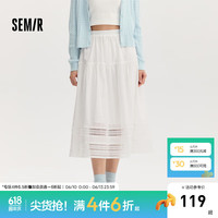 森马（Semir）半身裙女镂空花边温柔系浪漫2024秋季松紧腰宽松伞裙优雅 本白10101 M 160/66A