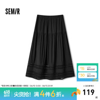 森马（Semir）半身裙女镂空花边温柔系浪漫2024秋季松紧腰宽松伞裙优雅 黑色90001 XS 150/58A