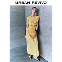 URBAN REVIVO 女士皱修身连衣裙 UWH740068 浅黄色 M