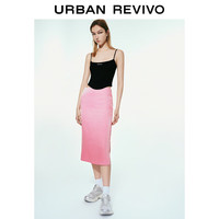 URBAN REVIVO 女装都市魅力肌理侧开衩直筒半裙 UWV540038 冷粉色 XXS
