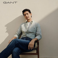 GANT甘特2024春季男装通勤格纹短袖衬衫|3241120 345-乳白抹茶色 L