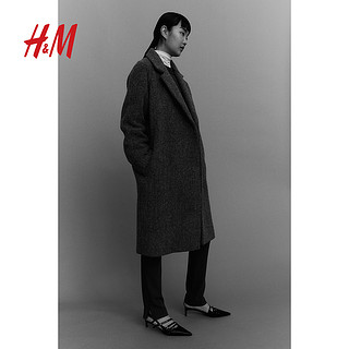 H&M HM女装毛呢外套2023冬季新款柔软时尚修身气质双排扣大衣1180402