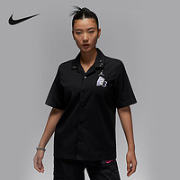 NIKE 耐克 Jordan耐克女子纽扣短袖衬衫夏季运动宽松背标图案T恤HF6421-010