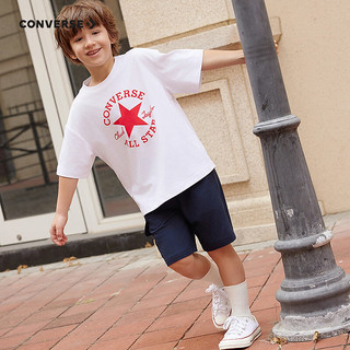匡威（Converse）儿童套装男童T恤短袖短裤2024夏季薄款女童夏装中大童运动2件套 G140纯白色 160/76（L）