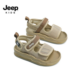Jeep吉普男童凉鞋夏款2024运动童鞋夏季儿童溯溪鞋女童沙滩鞋子 杏色 26码 鞋内约长17.1cm