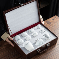 WinterPalace/冬宫 古法琉璃功夫茶具套装家用高档白玉盖碗品茗杯茶道玻璃茶杯套装喝茶茶海套装礼盒