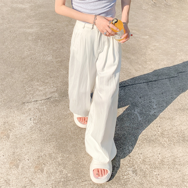 KRO美式复古高腰宽松阔腿裤白色垂感透气百搭显瘦直筒牛仔裤女